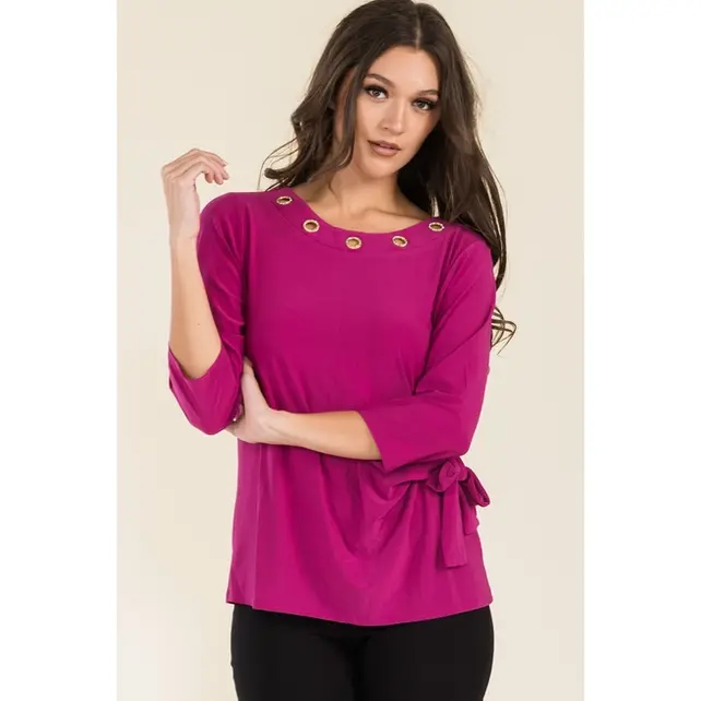 Vanna Rhinestone Side Tie Top - Fuchsia Vanna Rhinestone Side Tie Top - Fuchsia