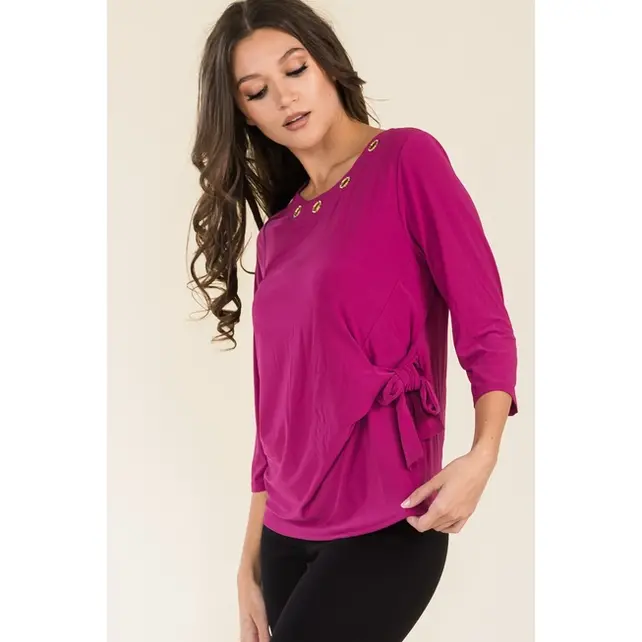 Vanna Rhinestone Side Tie Top - Fuchsia Vanna Rhinestone Side Tie Top - Fuchsia