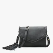 Sloane Flapover Crossbody w/ Whipstitch and Tassel