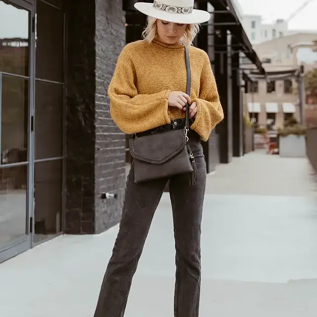 Sloane Flapover Crossbody w/ Whipstitch and Tassel