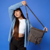 Layla Faux Suede Whipstitch Crossbody w/ Tassel