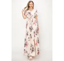 Daleyza Flower Maxi Dress - Red Bean