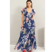 Dolly Smocked Maxi Dress - Denim