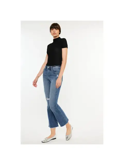 Kancan Honey High Rise Cropped Bootcut Jeans - Dark