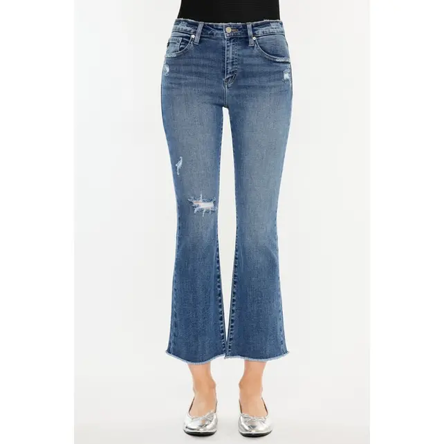 Kancan Honey High Rise Cropped Bootcut Jeans - Dark