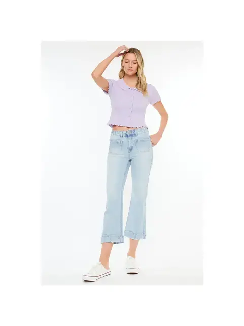 Kancan Angelina Mid Rise Relaxed Cropped Flare Jeans