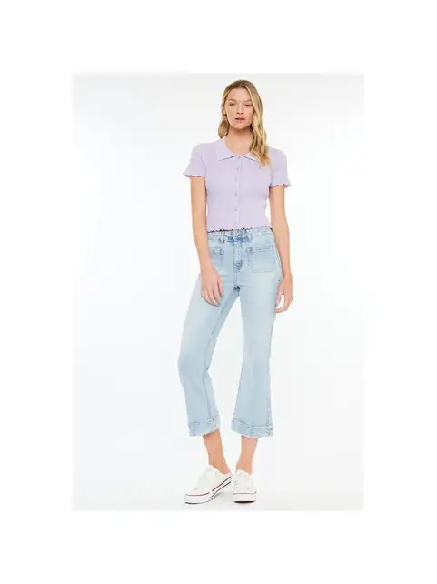 Kancan Angelina Mid Rise Relaxed Cropped Flare Jeans