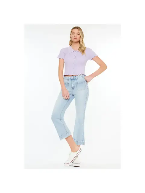 Kancan Angelina Mid Rise Relaxed Cropped Flare Jeans