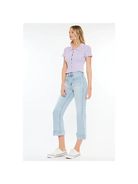 Kancan Angelina Mid Rise Relaxed Cropped Flare Jeans
