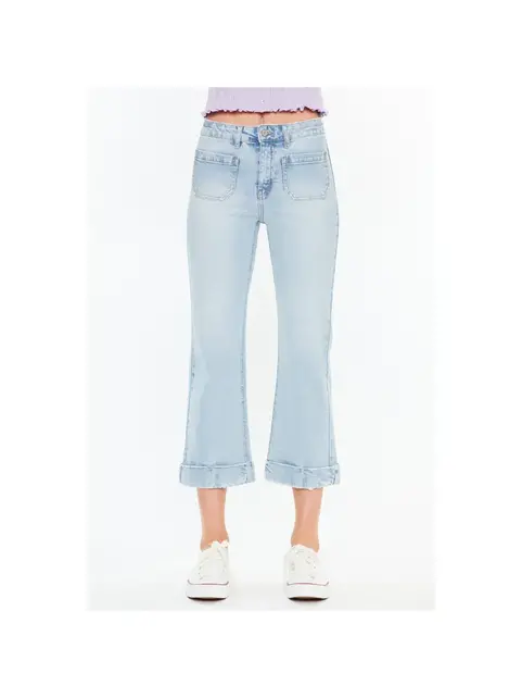 Kancan Angelina Mid Rise Relaxed Cropped Flare Jeans