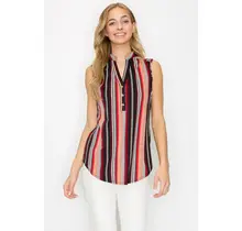 Indy Button Placket Top - Black/Rust