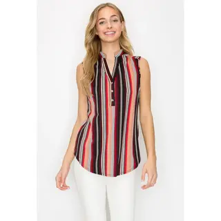 Indy Button Placket Top - Black/Rust