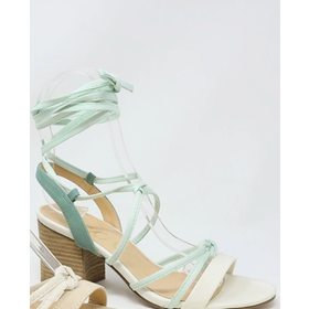 Lotus Lace-Up Strappy Block Heel Sandal - Mint