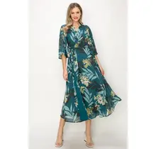 Tristyn Wrap V-Neck Maci Dress - Teal