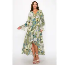 Taree Floral Maxi Dress - Olive