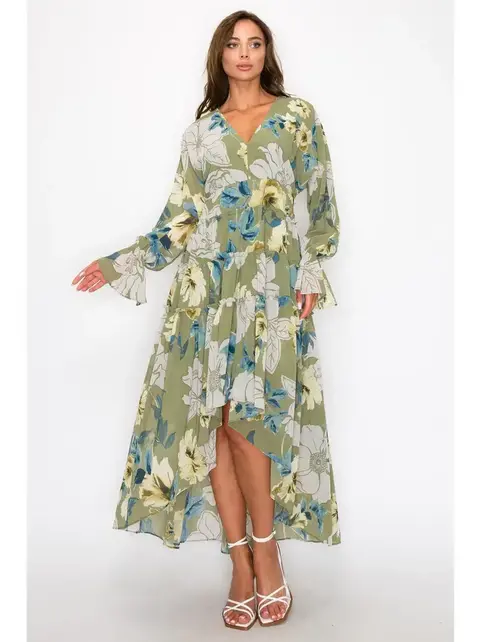 Taree Floral Maxi Dress - Olive