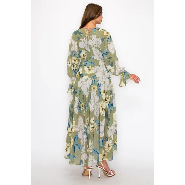 Taree Floral Maxi Dress - Olive