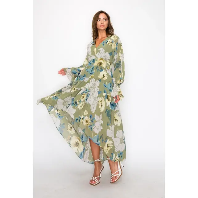 Taree Floral Maxi Dress - Olive