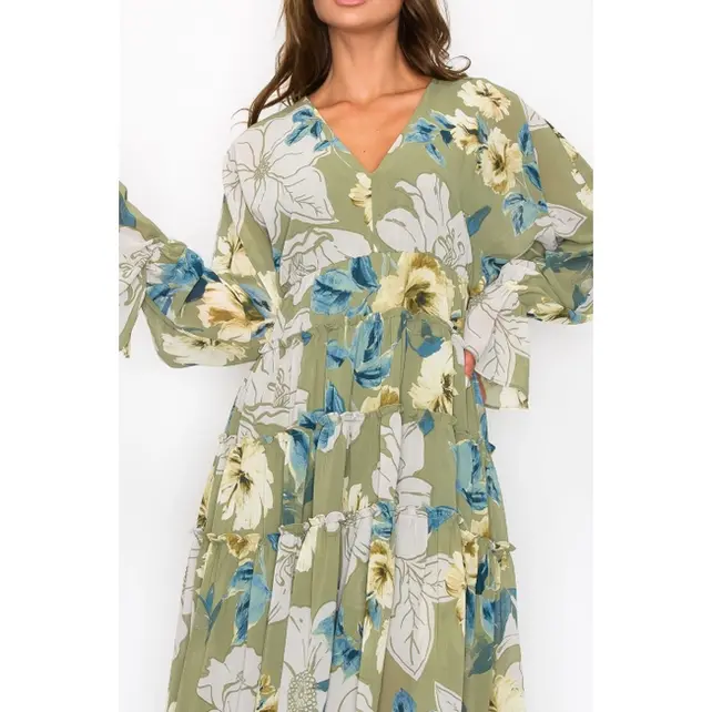 Taree Floral Maxi Dress - Olive