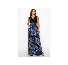 Desirae Sleeveless Flower Maxi Dress - Navy