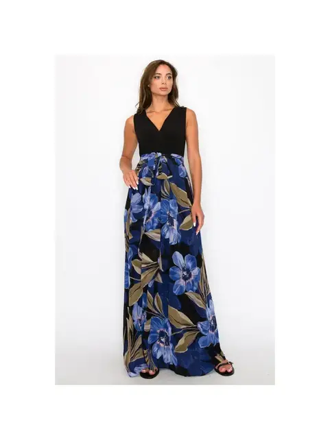 Desirae Sleeveless Flower Maxi Dress - Navy Desirae Sleeveless Flower Maxi Dress - Navy