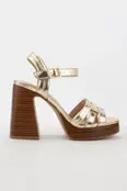 Janessa Woven Strap Block Heel Sandal - Gold Janessa Woven Strap Block Heel Sandal - Gold