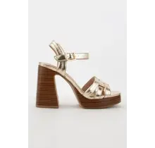 Janessa Woven Strap Block Heel Sandal - Gold