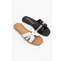 Maggie Jeweled H-Shape Cutout Slide - White