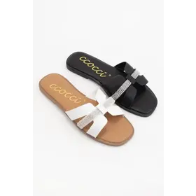 Maggie Jeweled H-Shape Cutout Slide - White