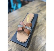 Maggie Jeweled H-Shape Cutout Slide - Tan