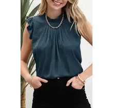 Beckett Sleeveless Ruffle Trim Blouse - Dark Teal