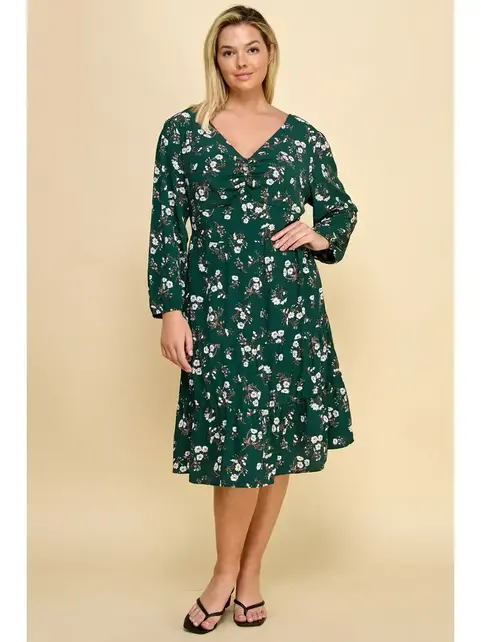 Adeline Ruffled Floral Fit & Flare Midi Dress - Green