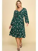 Adeline Ruffled Floral Fit & Flare Midi Dress - Green