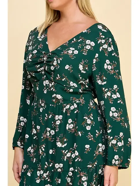 Adeline Ruffled Floral Fit & Flare Midi Dress - Green