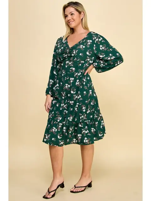 Adeline Ruffled Floral Fit & Flare Midi Dress - Green