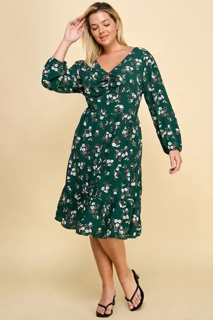 Adeline Ruffled Floral Fit & Flare Midi Dress - Green