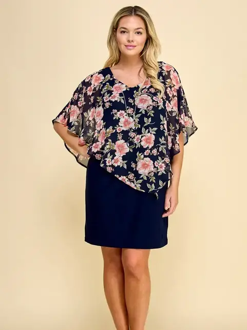 Avery Asymmetrical Cold Shoulder Poncho Dress - Navy