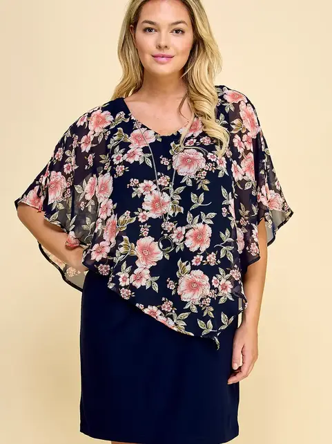 Avery Asymmetrical Cold Shoulder Poncho Dress - Navy