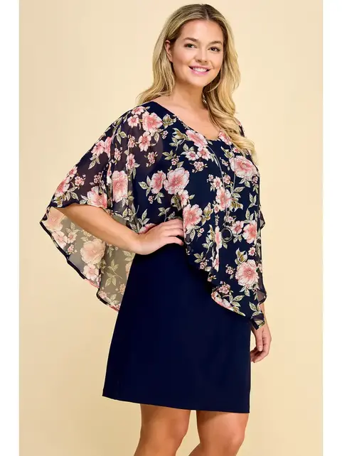 Avery Asymmetrical Cold Shoulder Poncho Dress - Navy