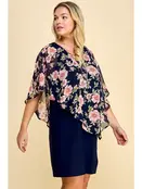 Avery Asymmetrical Cold Shoulder Poncho Dress - Navy