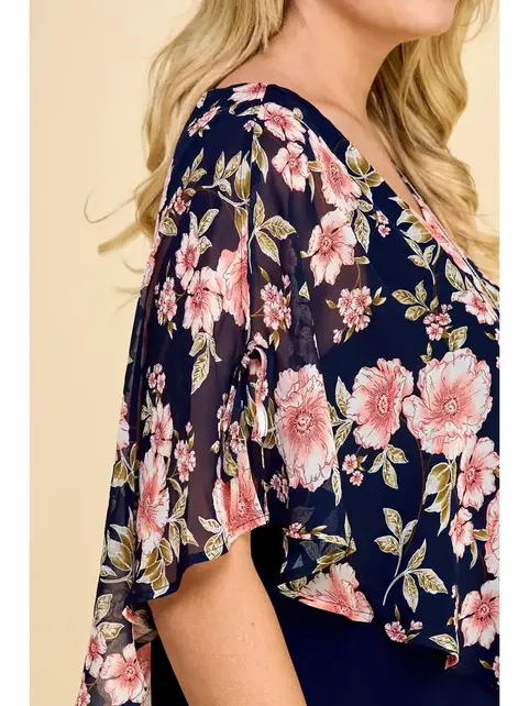 Avery Asymmetrical Cold Shoulder Poncho Dress - Navy