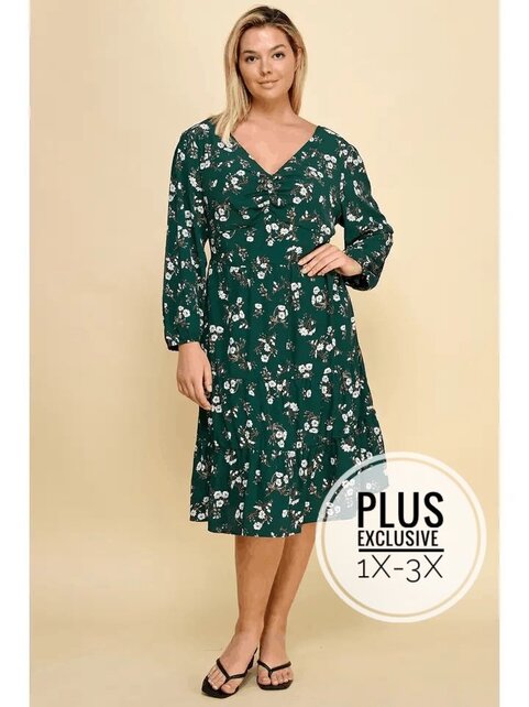 Adeline Ruffled Floral Fit & Flare Midi Dress - Green