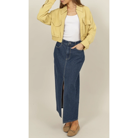 Radnee Long Denim Skirt Dark Blue