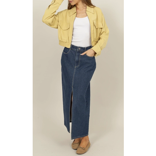 Radnee Long Denim Skirt Dark Blue