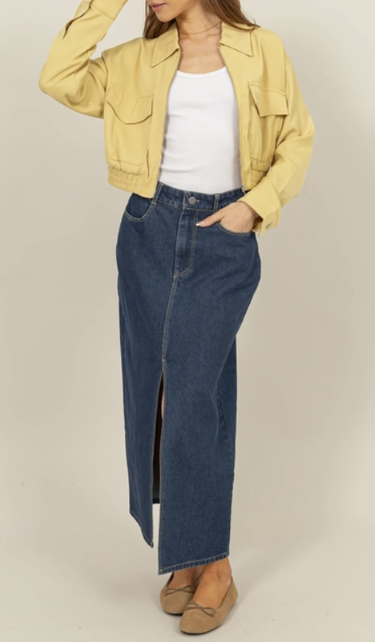 Radnee Long Denim Skirt Dark Blue