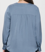 Sanna Satin V Neck Long Sleeve Blouse Denim Blue Sanna Satin V Neck Long Sleeve Blouse Denim Blue