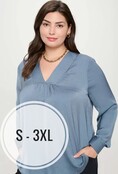 Sanna Satin V Neck Long Sleeve Blouse Denim Blue Sanna Satin V Neck Long Sleeve Blouse Denim Blue