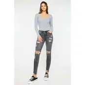 Kancan Cora Mid Rise Super Skinny Jeans - Light Gray