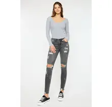 Kancan Cora Mid Rise Super Skinny Jeans - Light Gray