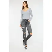 Kancan Cora Mid Rise Super Skinny Jeans - Light Gray